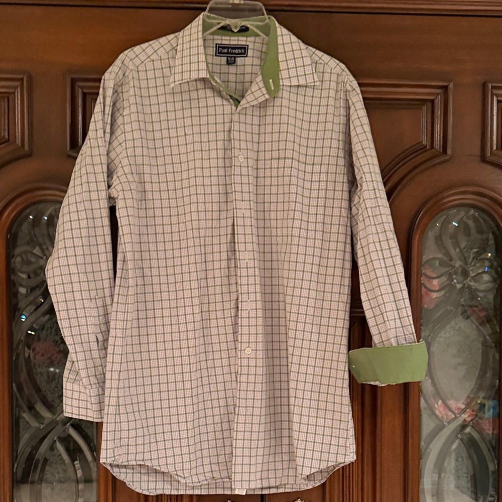 Paul Frederrick Button Down Long Sleeve Dress Shirt with Reversible Cuffs